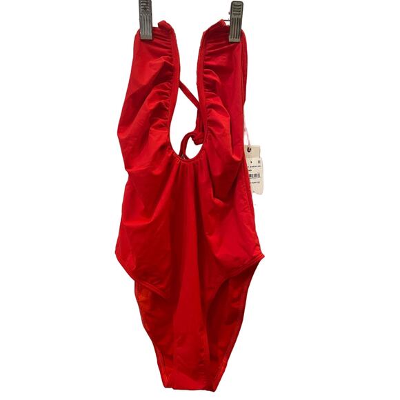 Good American XS Leilani One Piece Bathing Suit Plunge Open Back Strap Red NWT - Picture 3 of 7